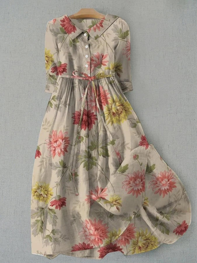 Rocío | Vestido Largo de Verano Floral Mujer Manga Corta Cinturón