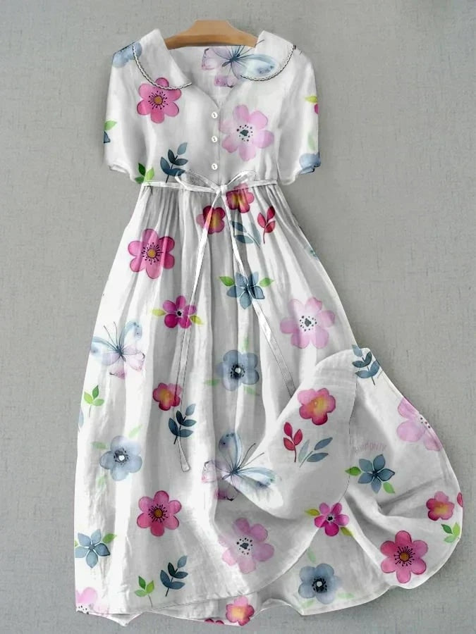 Rocío | Vestido Largo de Verano Floral Mujer Manga Corta Cinturón
