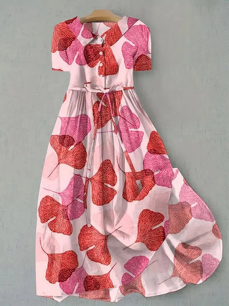 Rocío | Vestido Largo de Verano Floral Mujer Manga Corta Cinturón