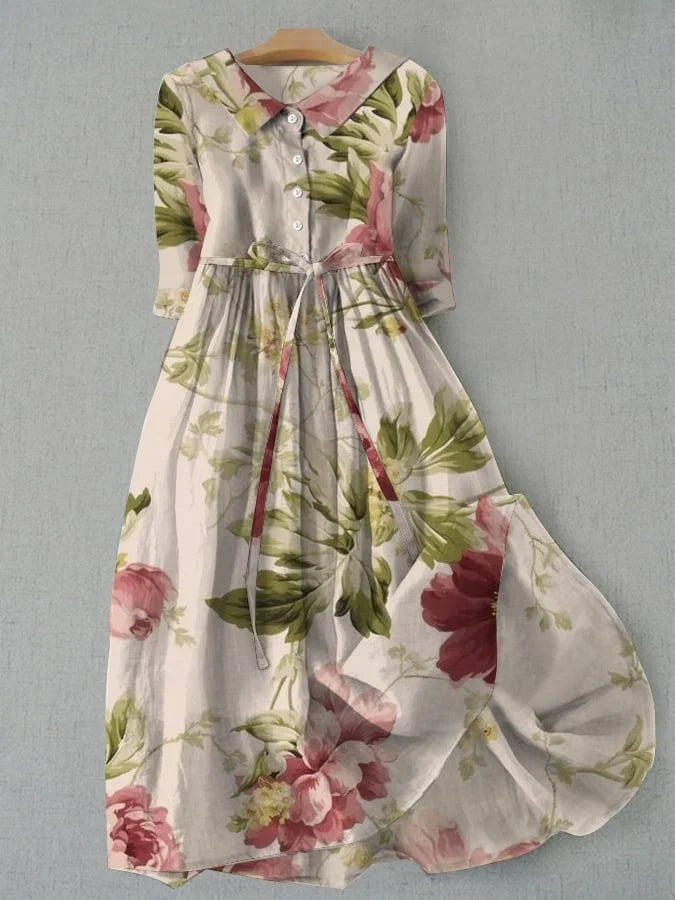 Rocío | Vestido Largo de Verano Floral Mujer Manga Corta Cinturón