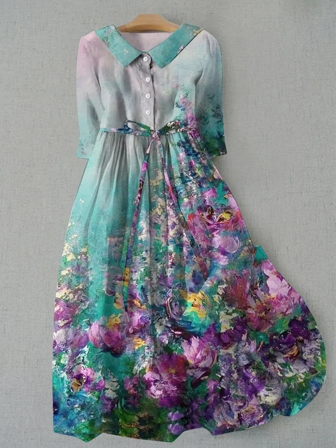 Rocío | Vestido Largo de Verano Floral Mujer Manga Corta Cinturón
