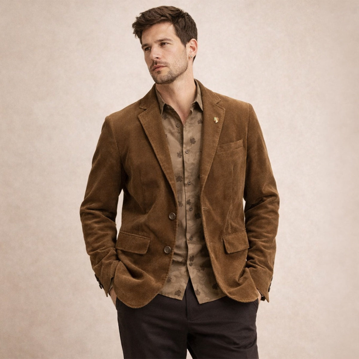 Arnau | Blazer de Pana Hombre Americana Cuello Solapa Forro Estampado