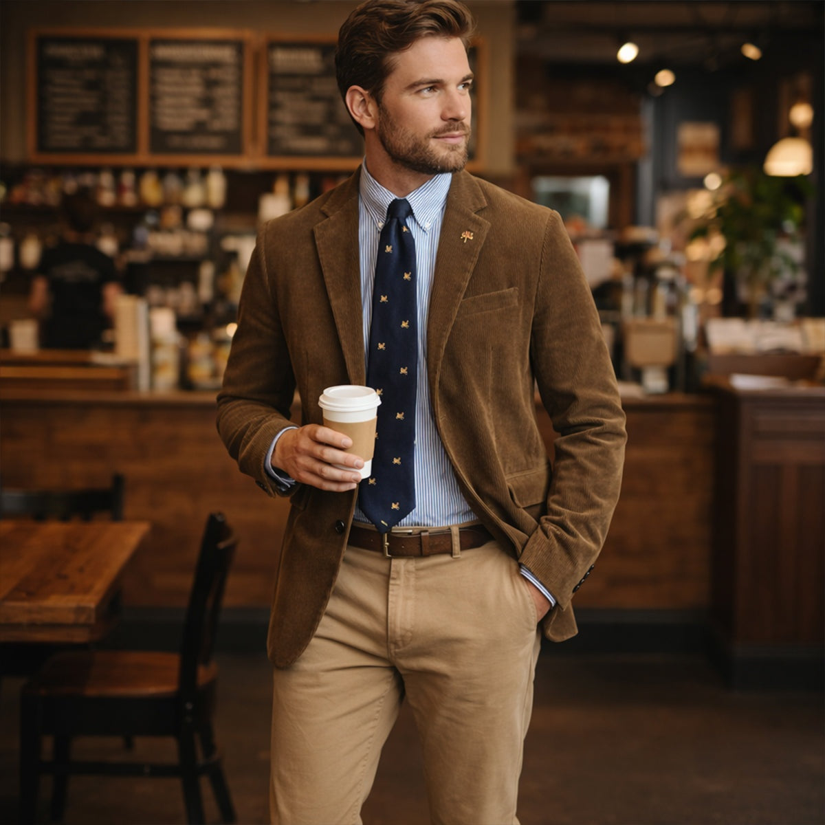Arnau | Blazer de Pana Hombre Americana Cuello Solapa Forro Estampado