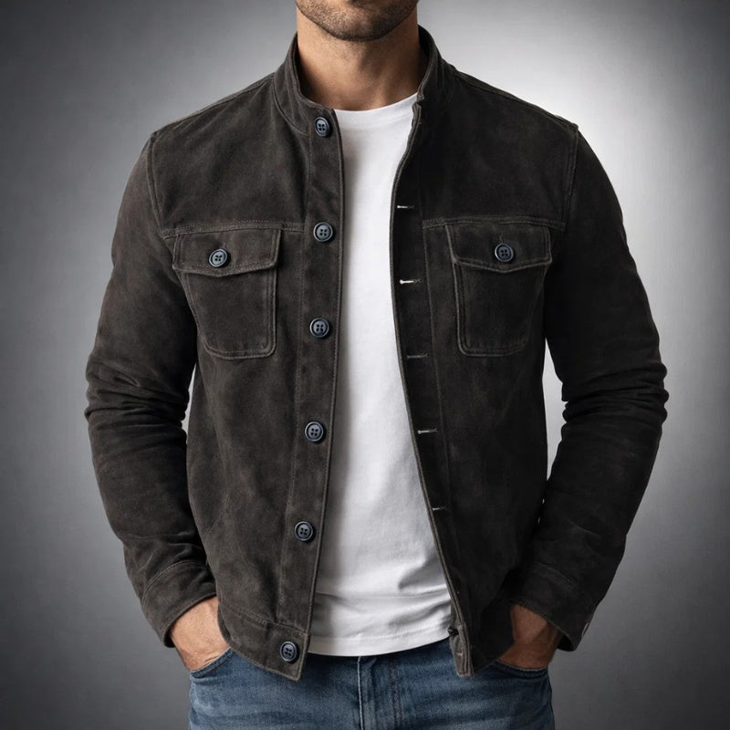 Arturo | Chaqueta de Ante Hombre Cuello Mao Bolsillos