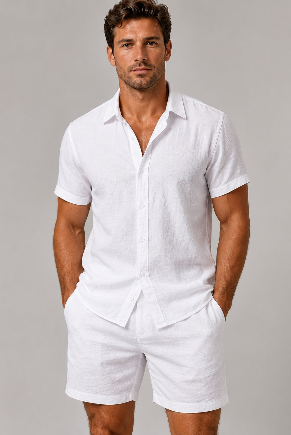 Arturo | Conjunto de Lino Hombre Camisa Manga Corta y Pantalón Corto