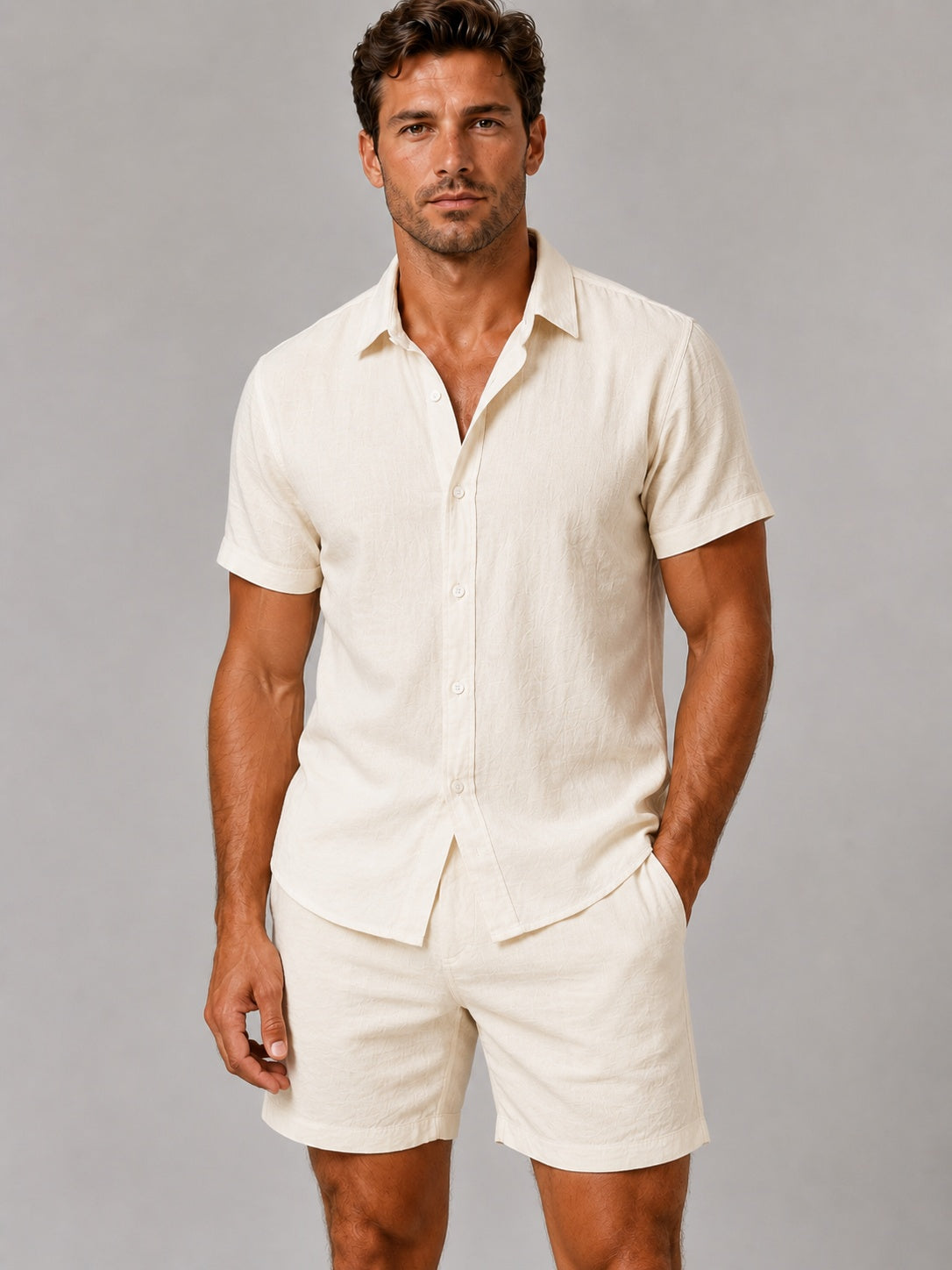 Arturo | Conjunto de Lino Hombre Camisa Manga Corta y Pantalón Corto