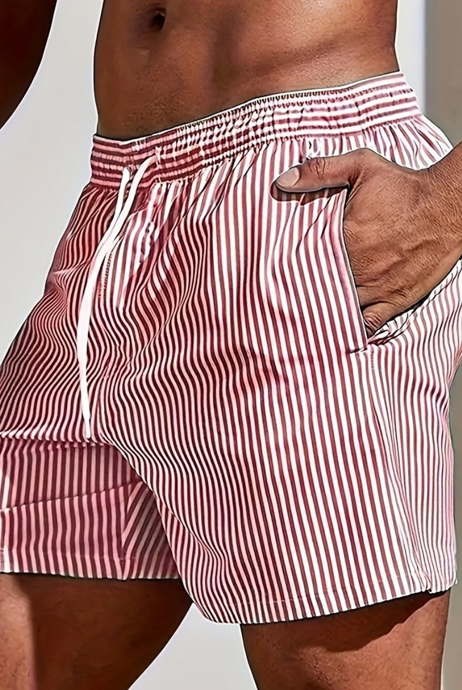 Bañador Corto de Rayas Hombre Cordón Ajustable