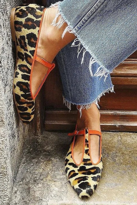 Beatriz | Bailarinas de Punta Afilada con T-Strap Mujer Estampado Leopardo