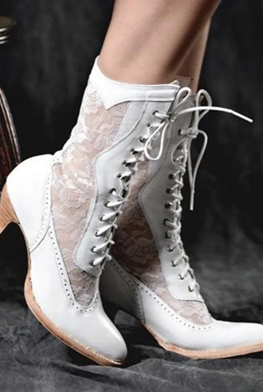Beatriz | Botines con Cordones de Encaje Mujer Tacón Bajo Vintage
