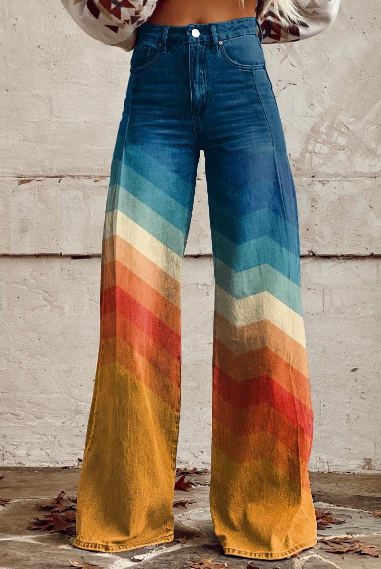 Beatriz | Pantalón de Pierna Ancha Estampado Mujer Cintura Alta