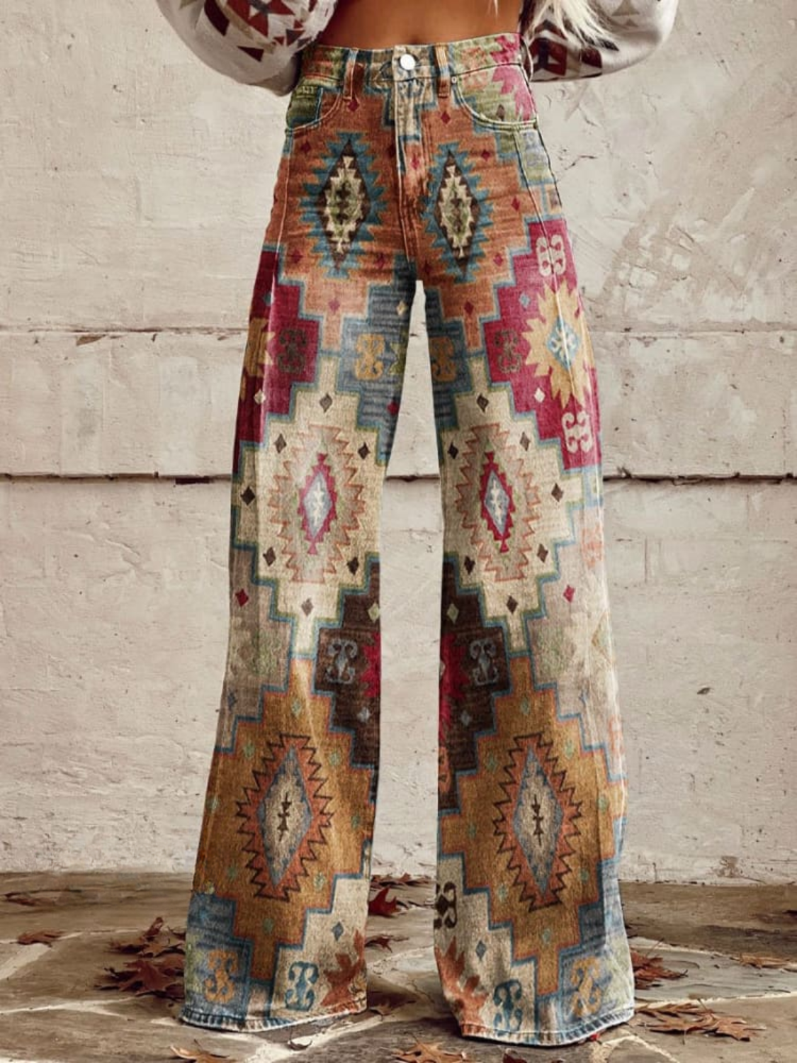Beatriz | Pantalón de Pierna Ancha Estampado Mujer Cintura Alta