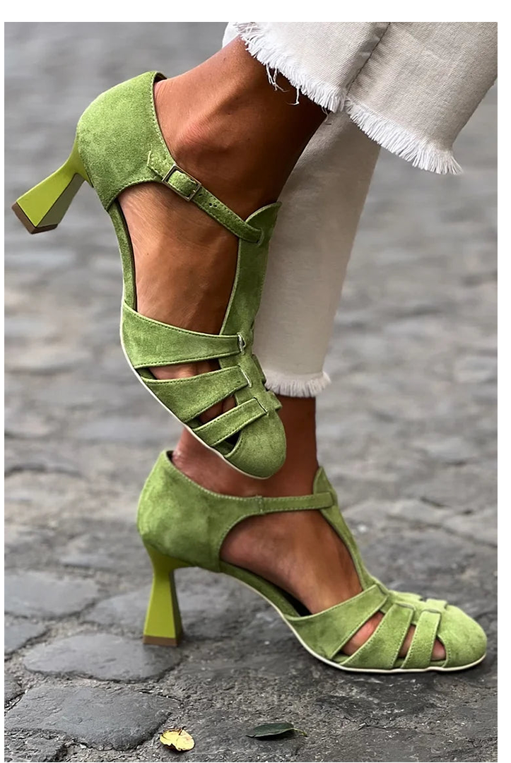 Beatriz | Sandalias de Tacón Romanas Mujer Tiras Ante