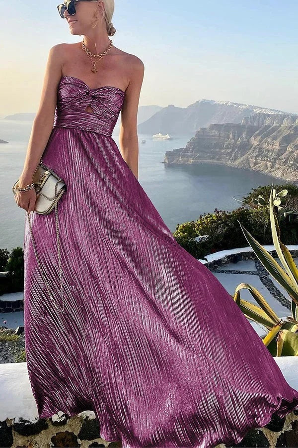 Beatriz | Vestido Largo Palabra de Honor Mujer Efecto Brillante Plisado