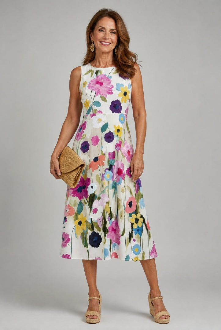 Beatriz | Vestido Midi Estampado Floral Mujer Sin Mangas