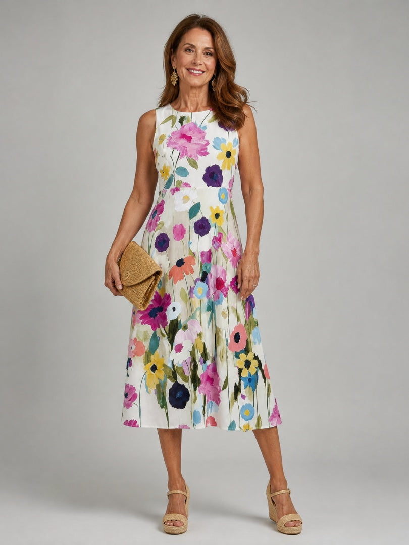 Beatriz | Vestido Midi Estampado Floral Mujer Sin Mangas