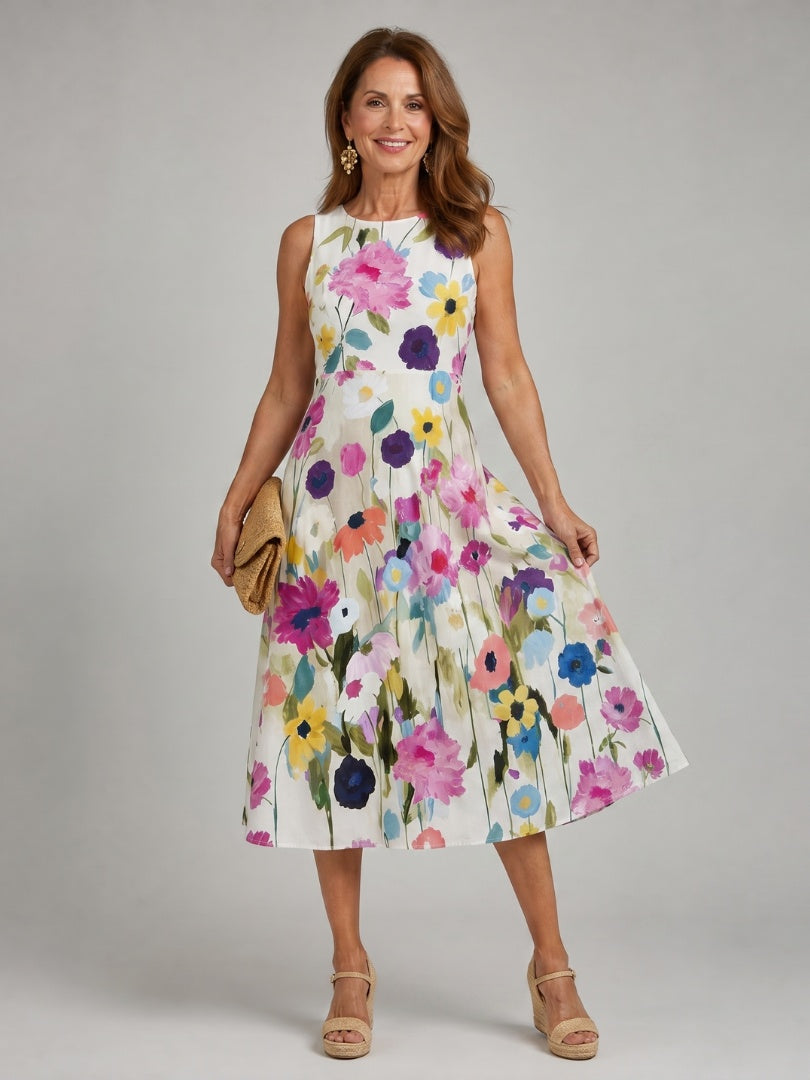 Beatriz | Vestido Midi Estampado Floral Mujer Sin Mangas