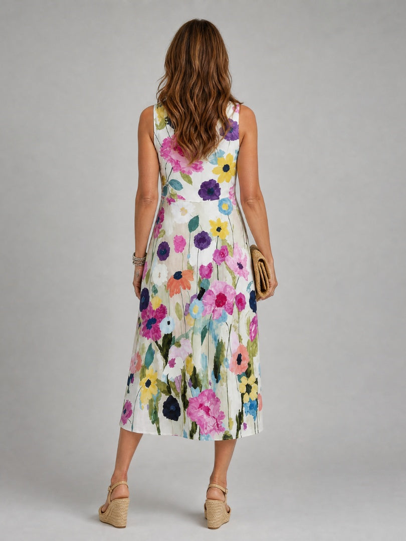 Beatriz | Vestido Midi Estampado Floral Mujer Sin Mangas