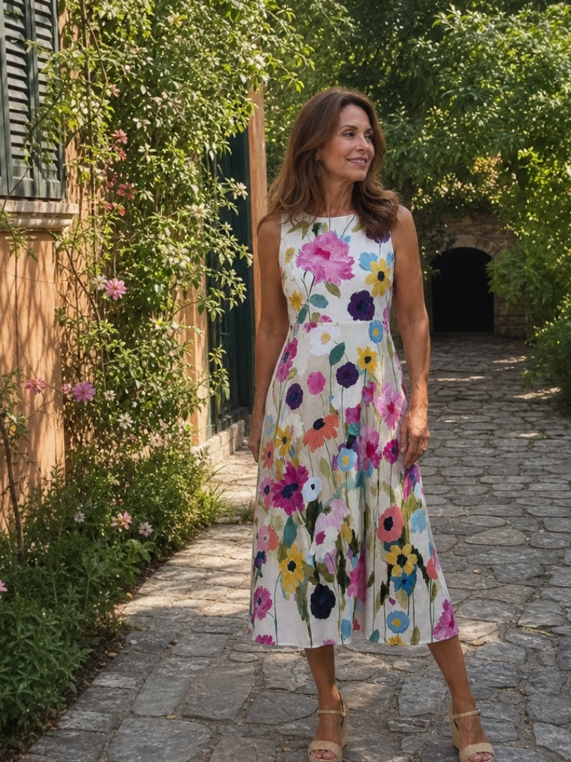 Beatriz | Vestido Midi Estampado Floral Mujer Sin Mangas