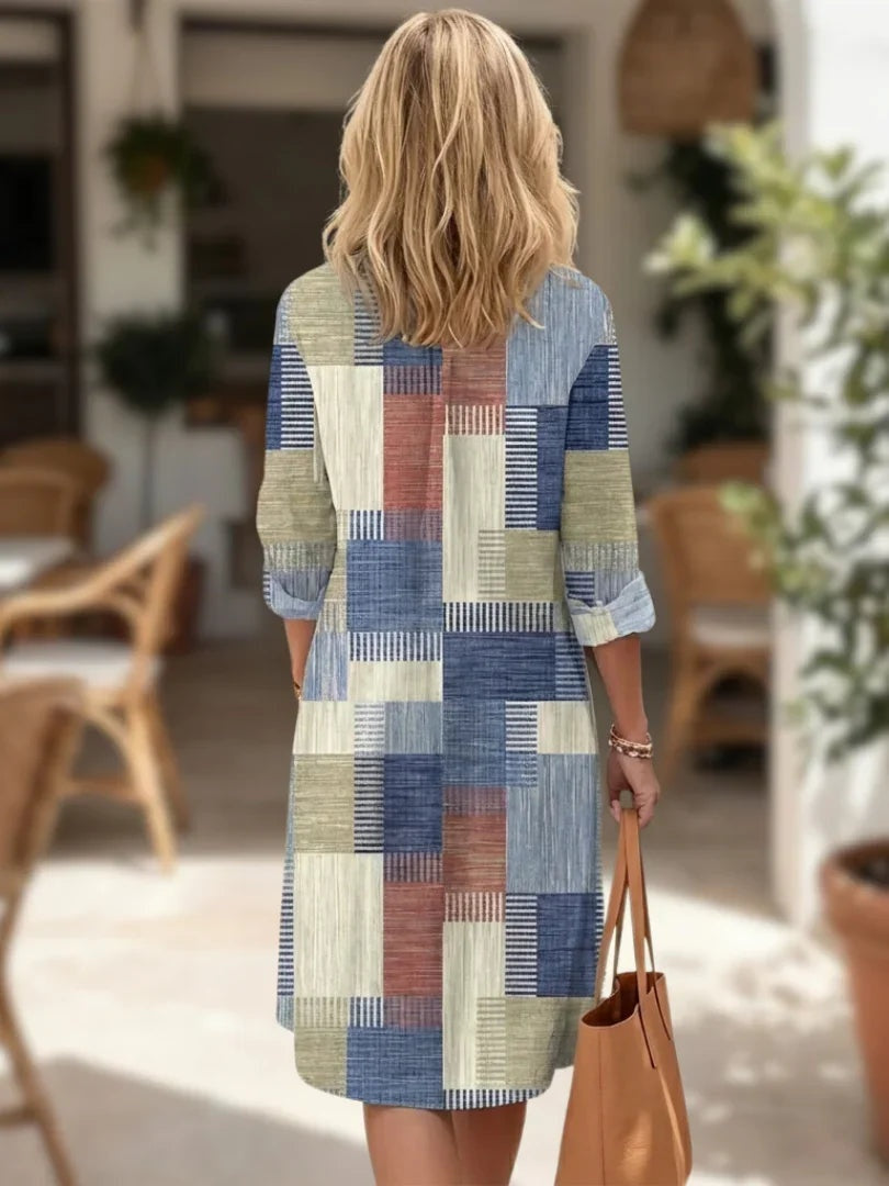 Begoña | Vestido Midi Camisero Estampado Patchwork Mujer Botones