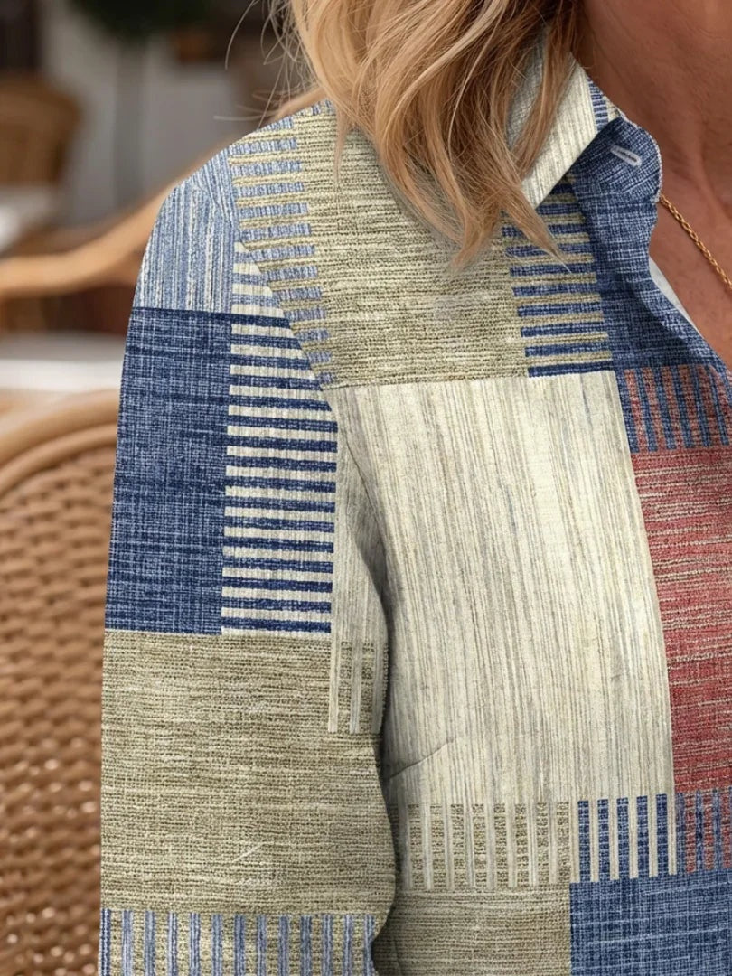 Begoña | Vestido Midi Camisero Estampado Patchwork Mujer Botones