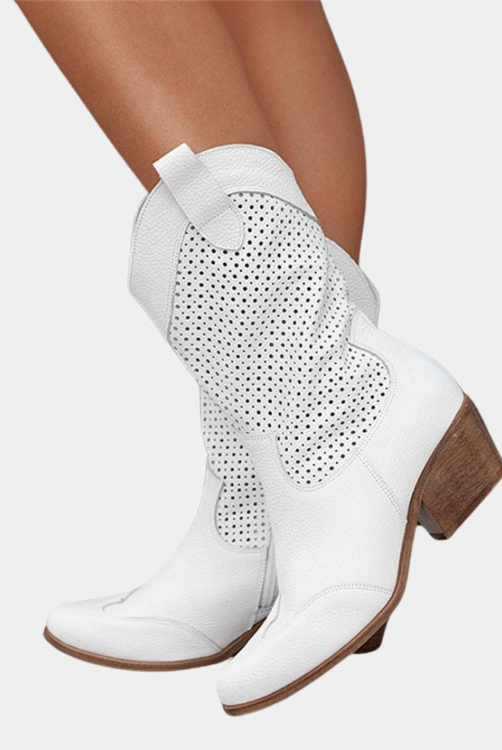Berta | Botas Cowboy Camperas Perforadas Mujer Tacón Bloque