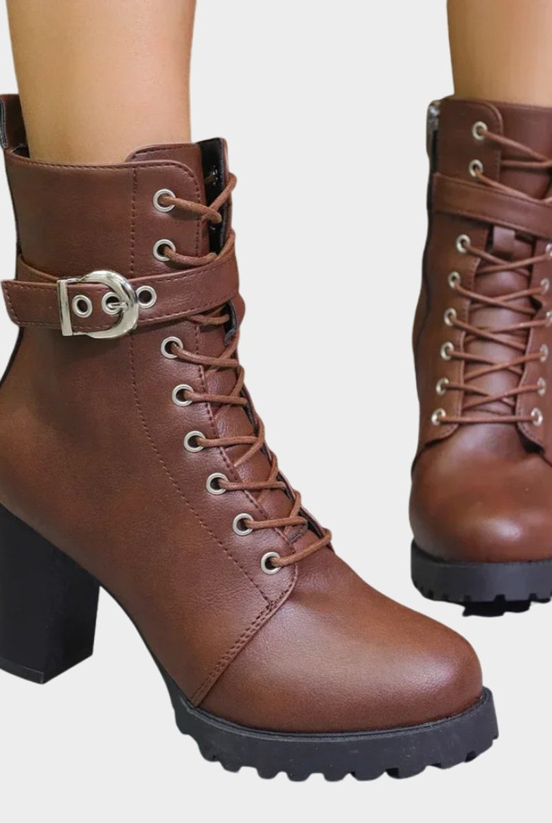 Berta | Botines con Cordones Tacón Bloque Mujer Hebilla