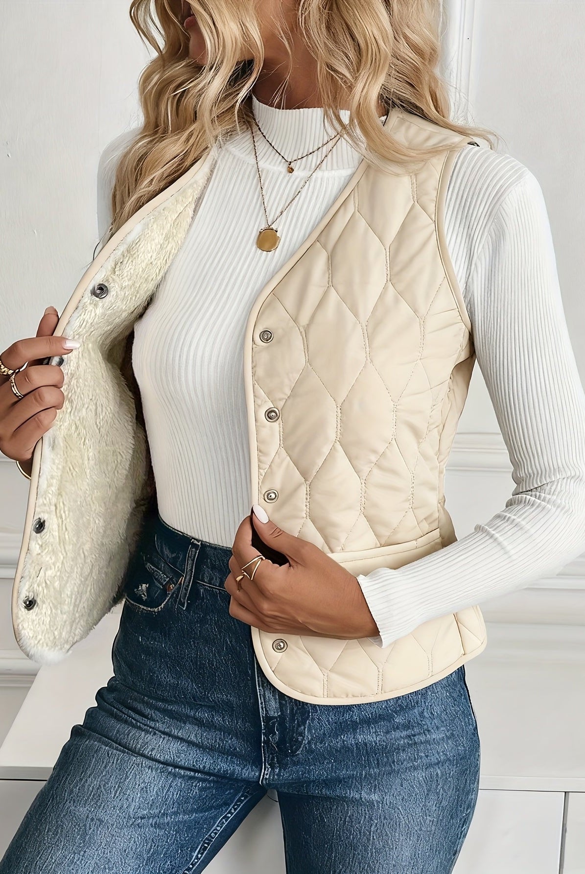 Berta | Chaleco Acolchado Mujer Forro Sherpa Reversible