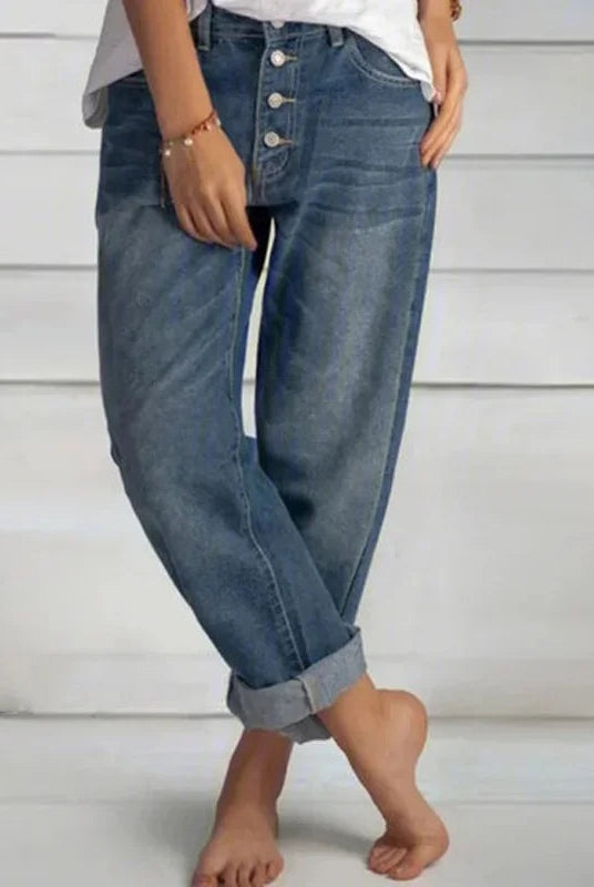 Berta | Jeans Mujer Baggy Cintura Alta Botones