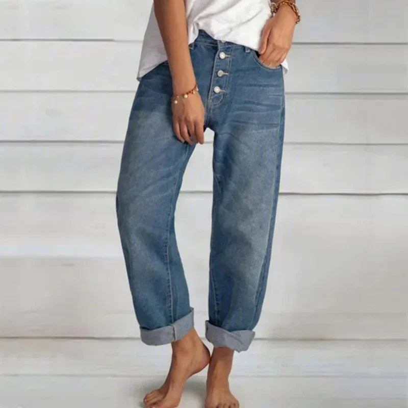 Berta | Jeans Mujer Baggy Cintura Alta Botones