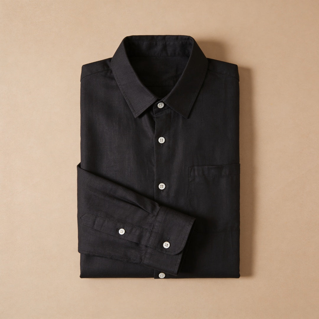 Biel | Camisa Blanca de Lino Hombre Manga Larga Bolsillo