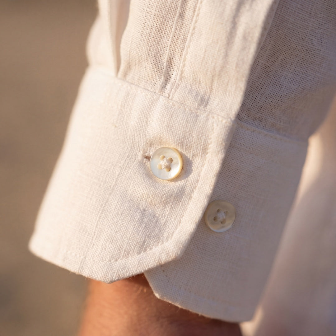 Biel | Camisa Blanca de Lino Hombre Manga Larga Bolsillo