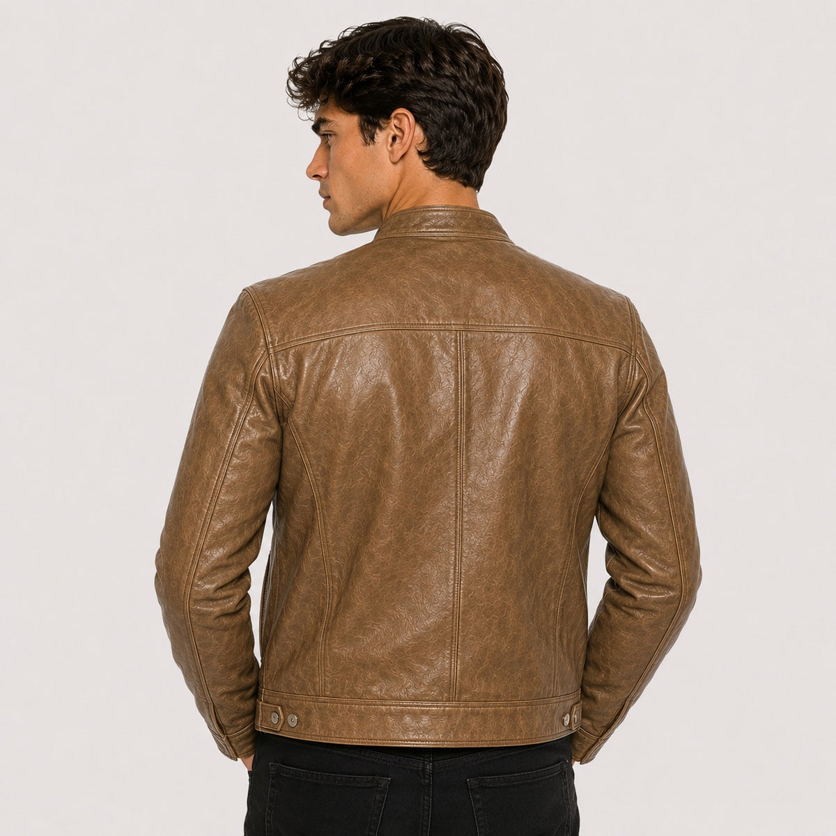 Biel | Cazadora de Cuero Hombre Cuello Mao Cremallera