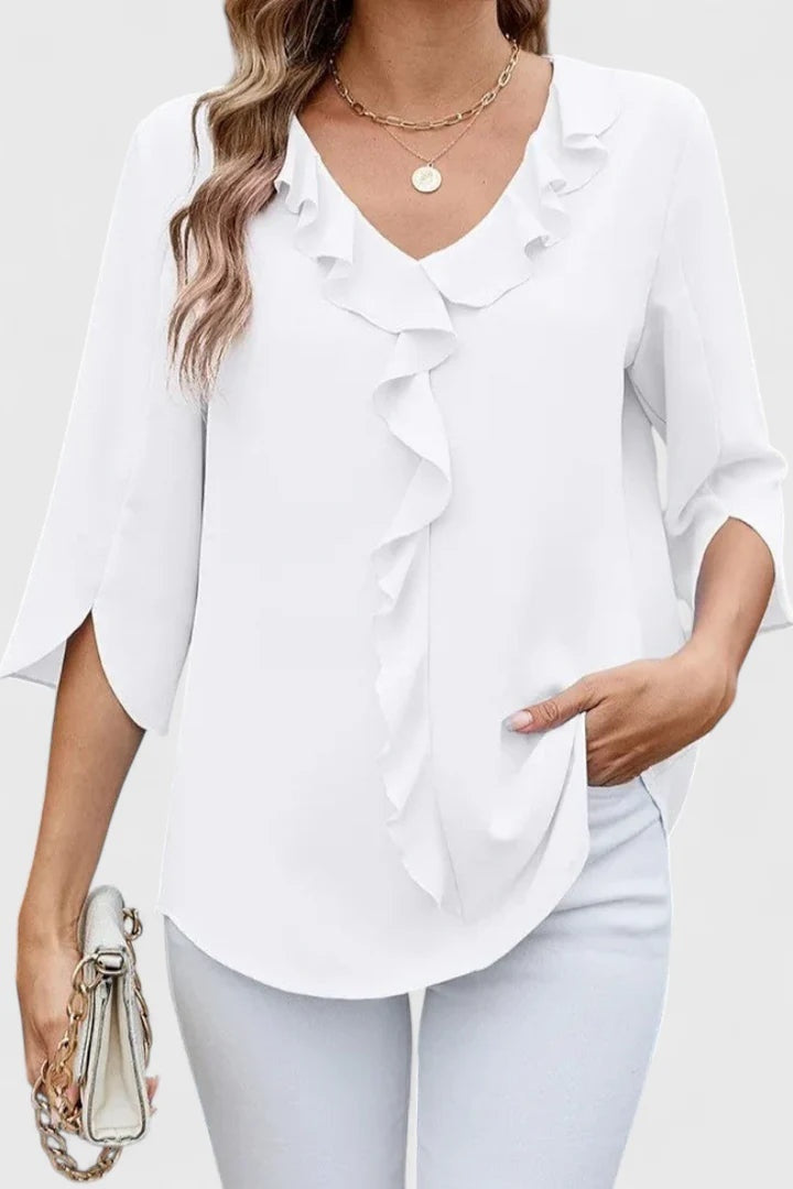 Blusa con Volantes Escote V Mujer Manga Tres Cuartos