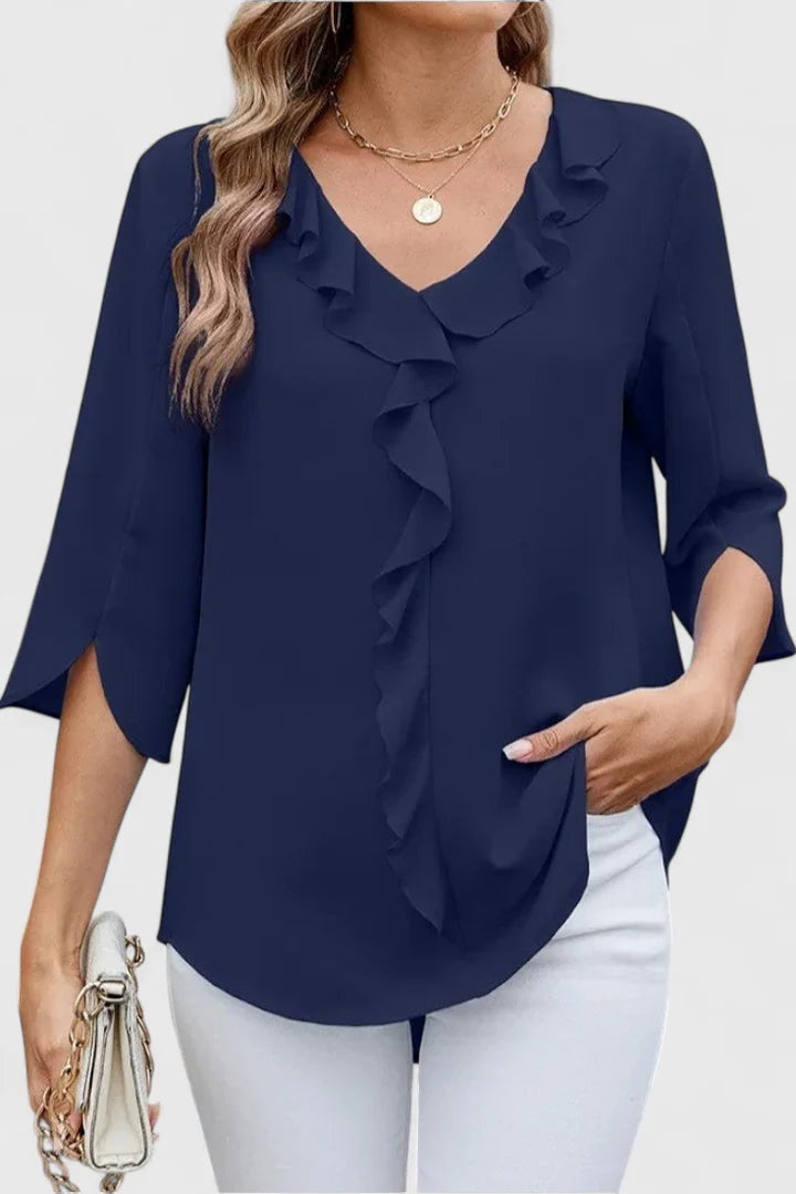 Blusa con Volantes Escote V Mujer Manga Tres Cuartos