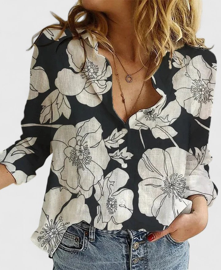 Blusa de Manga Larga con Botones Mujer Escote V