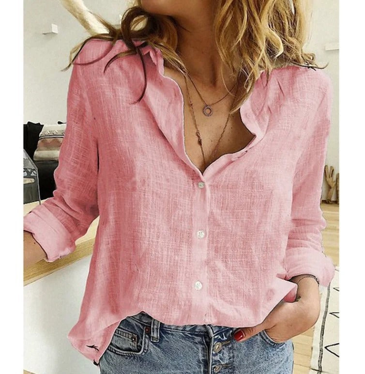 Blusa de Manga Larga con Botones Mujer Escote V
