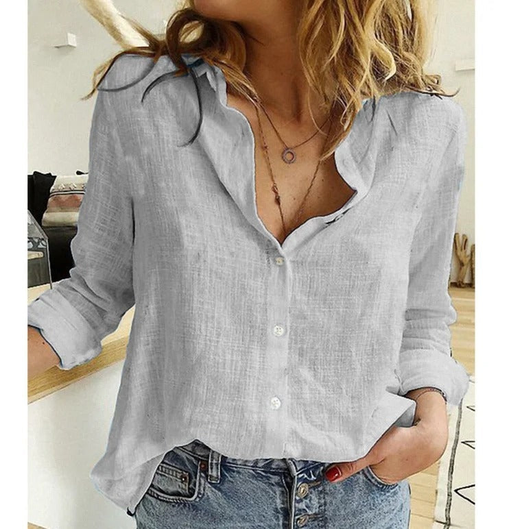 Blusa de Manga Larga con Botones Mujer Escote V