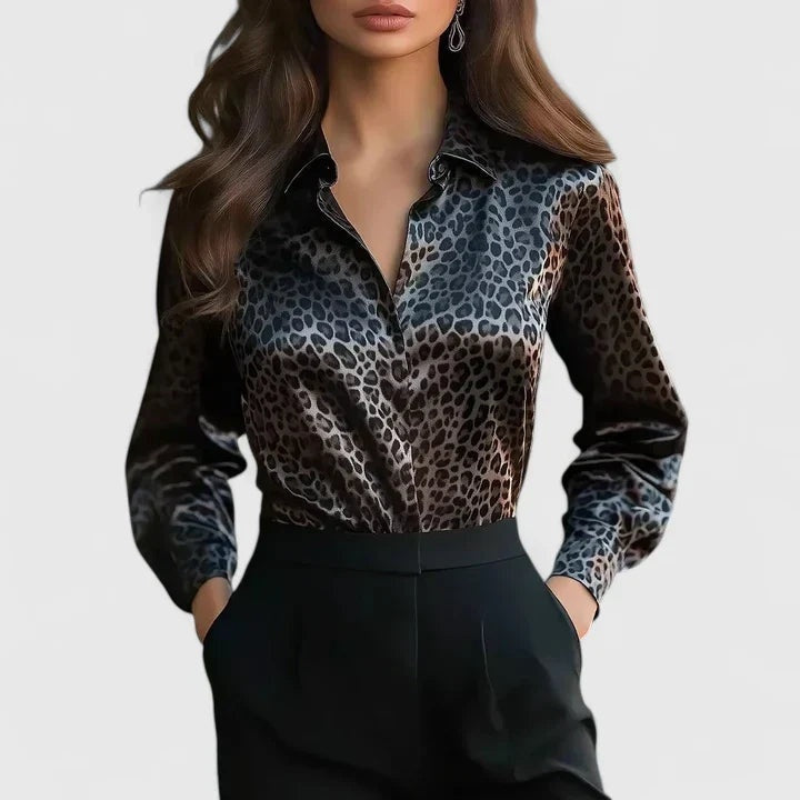 Blusa de Manga Larga Estampado Animal Mujer Cuello Clásico