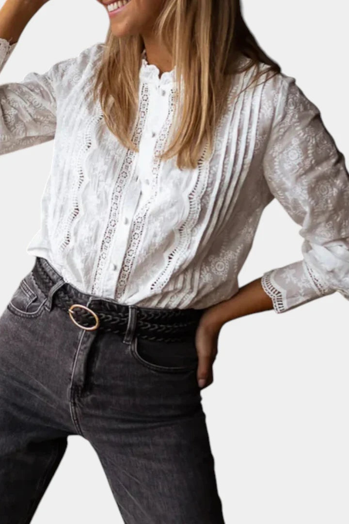 Blusa Elegante de Encaje con Botones Mujer