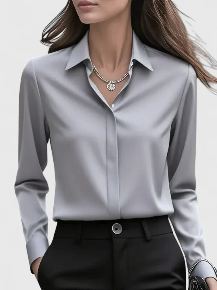 Blusa Elegante de Manga Larga Mujer Cuello Clásico