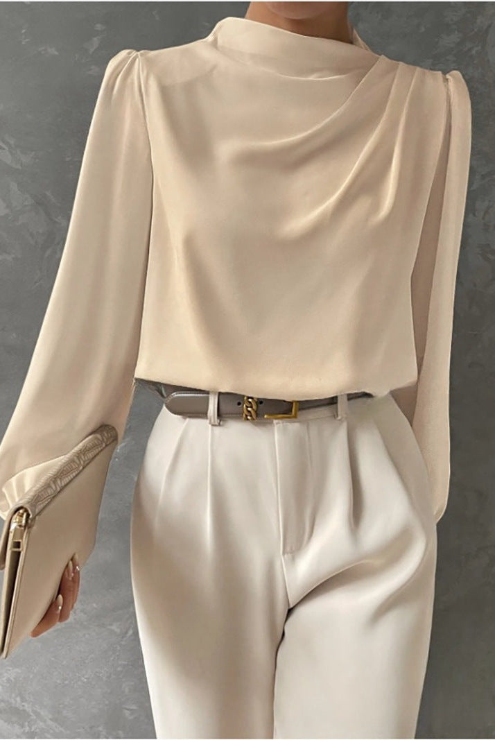 Blusa Elegante de Manga Larga Mujer Cuello Drapeado