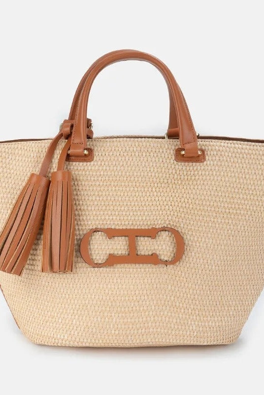 Bolso Shopper Trenzado de Hombro Mujer Borlas