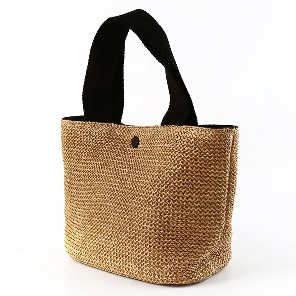 Bolso Shopper Trenzado de Paja Mujer Asa Corta