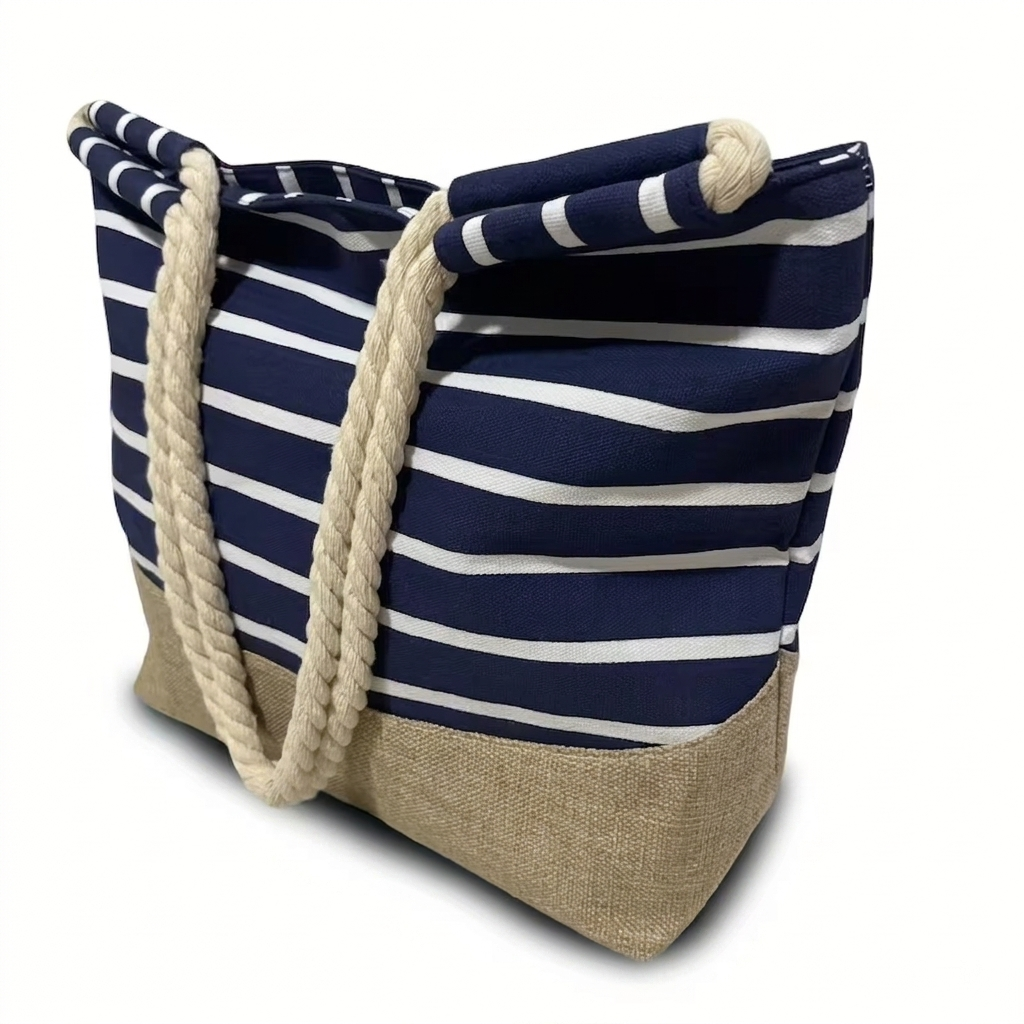 Bolso Tote de Playa con Rayas Mujer Asas Cuerda