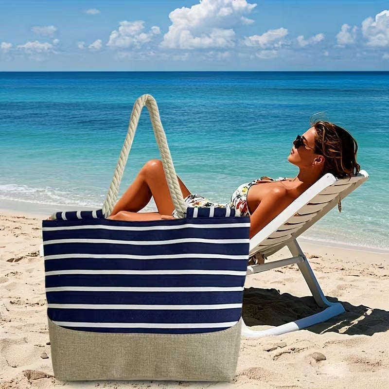 Bolso Tote de Playa con Rayas Mujer Asas Cuerda