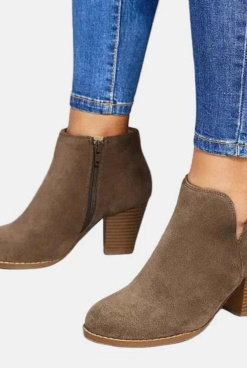 Botines de Ante con Tacón Bloque Mujer Cremallera Lateral