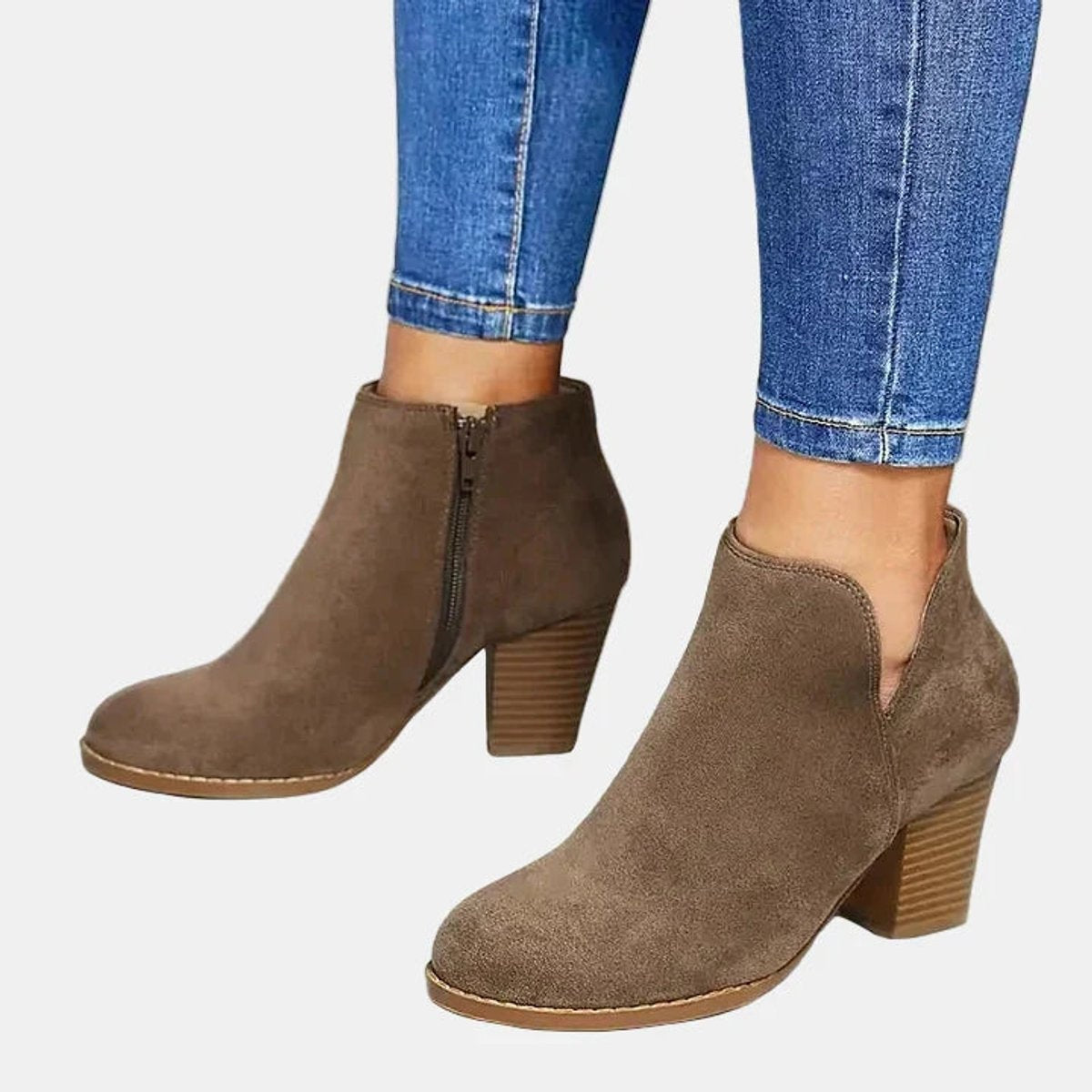 Botines de Ante con Tacón Bloque Mujer Cremallera Lateral