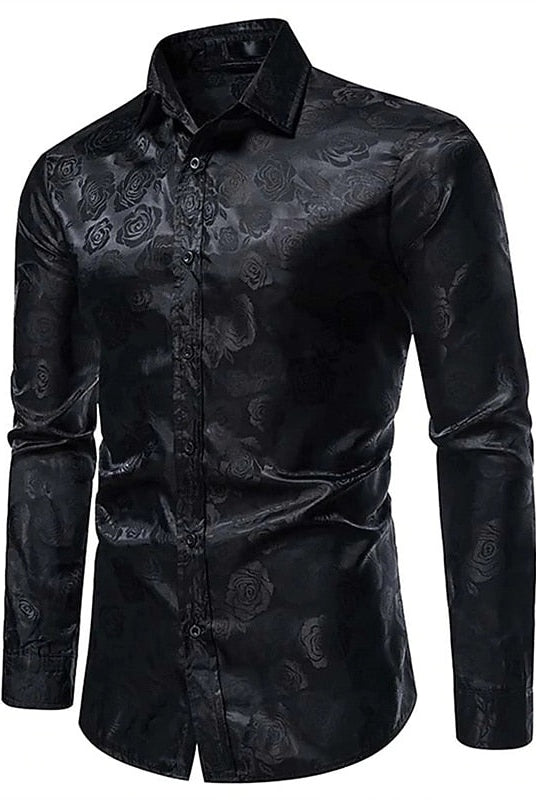 Camisa de Vestir Estampada Rosas Hombre Manga Larga