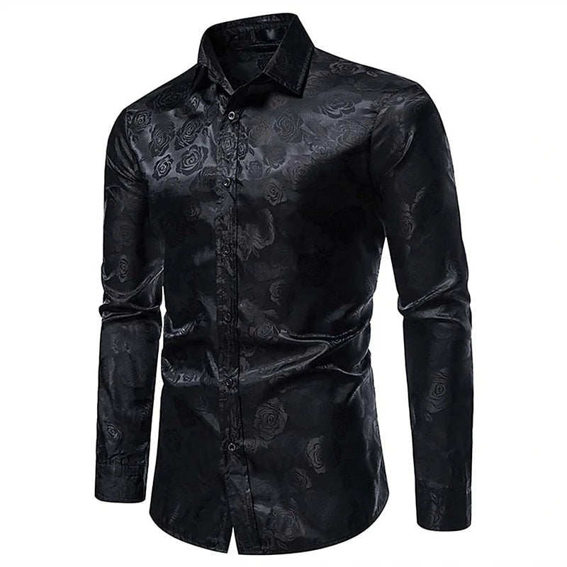 Camisa de Vestir Estampada Rosas Hombre Manga Larga
