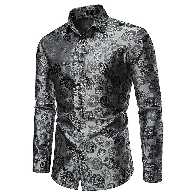 Camisa de Vestir Estampada Rosas Hombre Manga Larga